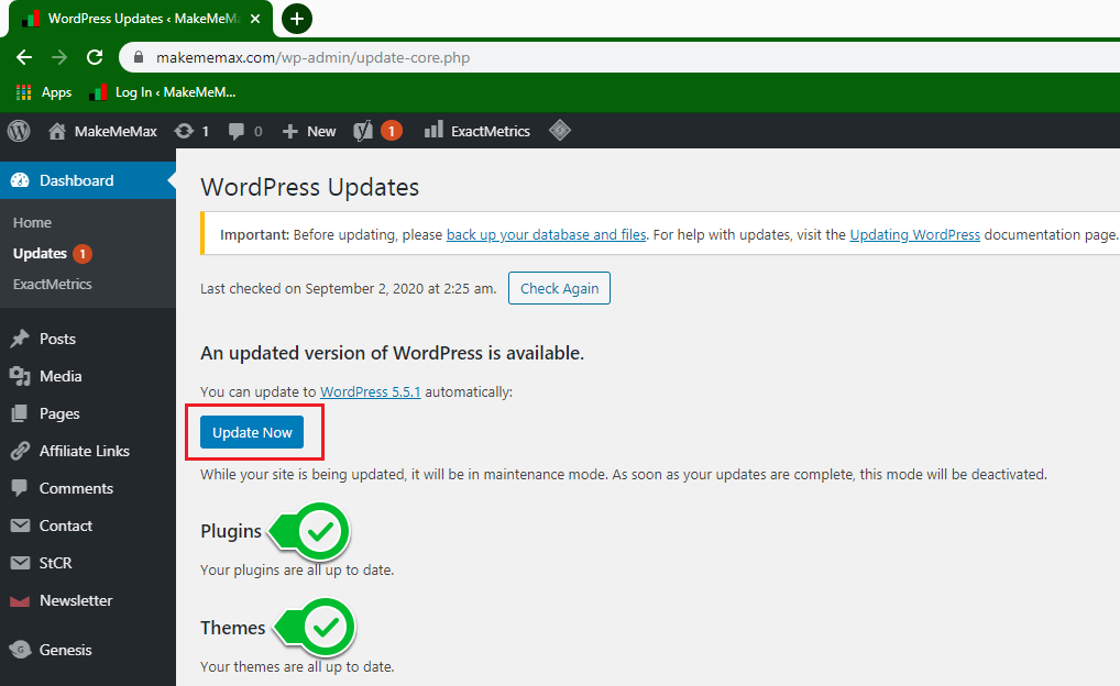WordPress updates update now