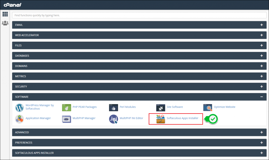 This is the software section for softaculous.