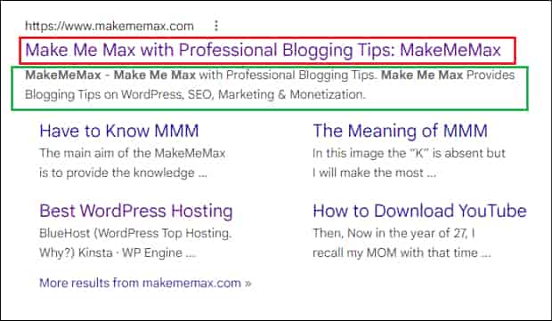 Google showing the meta title of makememax